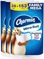 Charmin Ultra Soft Toilet Paper, 30 Family Mega Rolls, 2-Ply, White