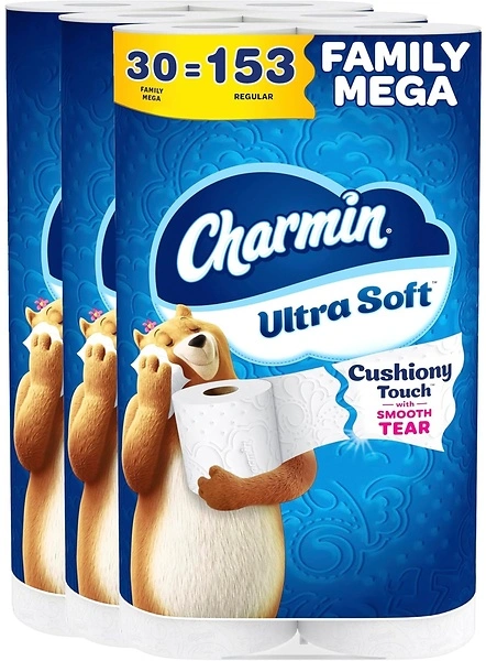 Charmin Ultra Soft Toilet Paper, 30 Family Mega Rolls, 2-Ply, White