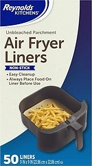 Reynolds Kitchens Air Fryer Liners Disposable, Unbleached Parchment Paper, 50 Count