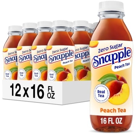 Snapple Zero Sugar Peach Tea, 16 fl oz recycled plastic bottle (Pack of 12)