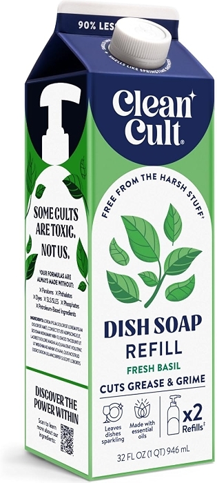Cleancult Dish Soap Liquid Refill, 32oz - Sweet Basil, Eco Refill, Less Plastic
