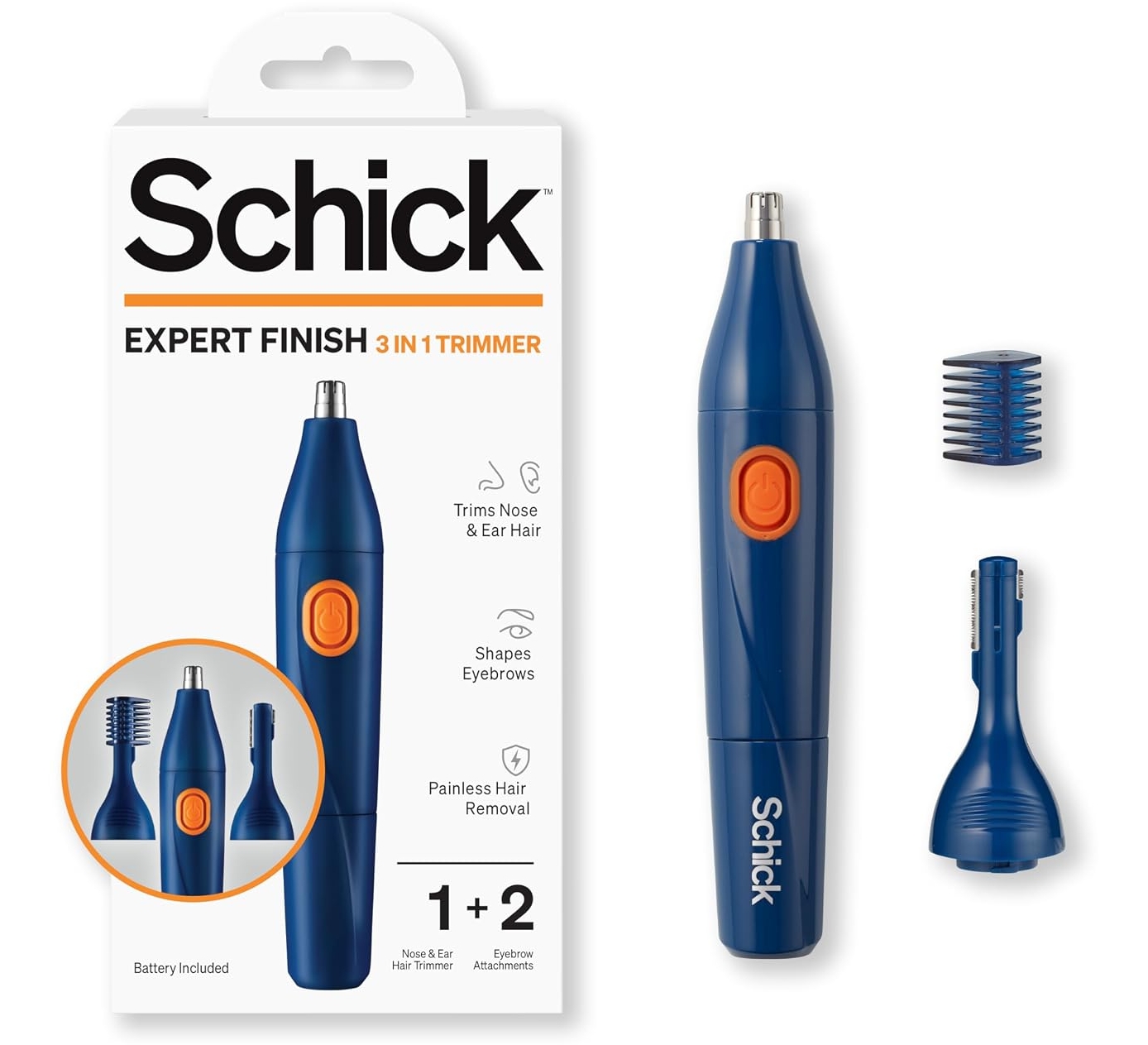 Schick 3-in-1 Hair Trimmer for Nose, Ear & Eyebrows, Cordless, Waterproof