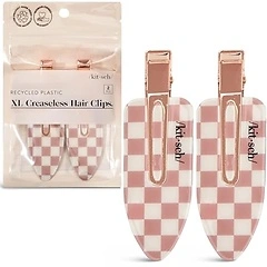 Kitsch Creaseless Hair Clips for Women - Checkered Terracotta, 2pcs