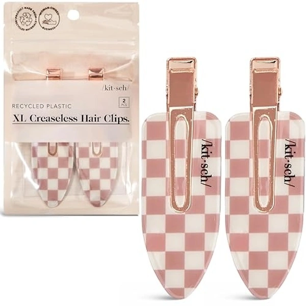 Kitsch Creaseless Hair Clips for Women - Checkered Terracotta, 2pcs