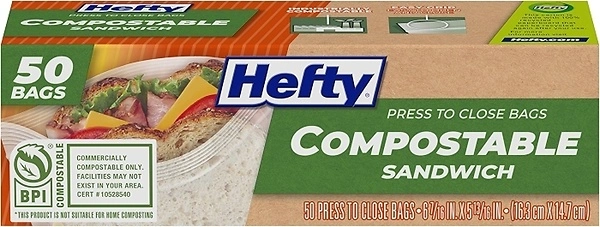 Hefty Compostable Press-To-Close Sandwich 50 Count