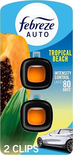 Febreze AUTO Air Freshener, Odor-Fighting Vent Clip, Tropical Beach, 2 Count