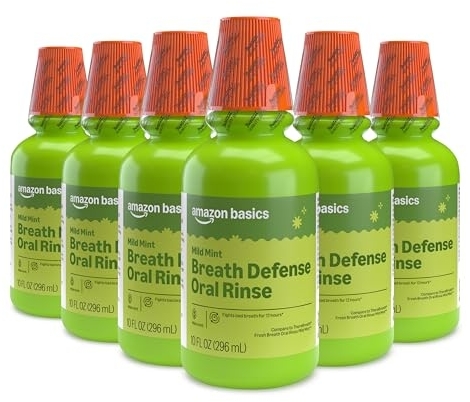 Amazon Basics Breath Defense Oral Rinse, Mild Mint, 10 fl oz, 6 Pack