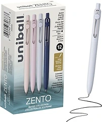uniball Zento Gel Pens, Black Ink, 0.7mm Medium Point, 12 Count