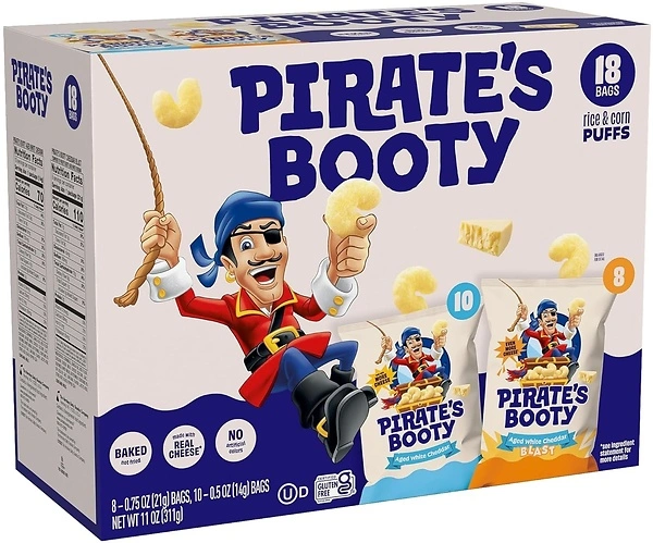 Pirate's Booty Aged White Cheddar and Cheddar Blast Cheese Puffs Variety Pack, 18ct