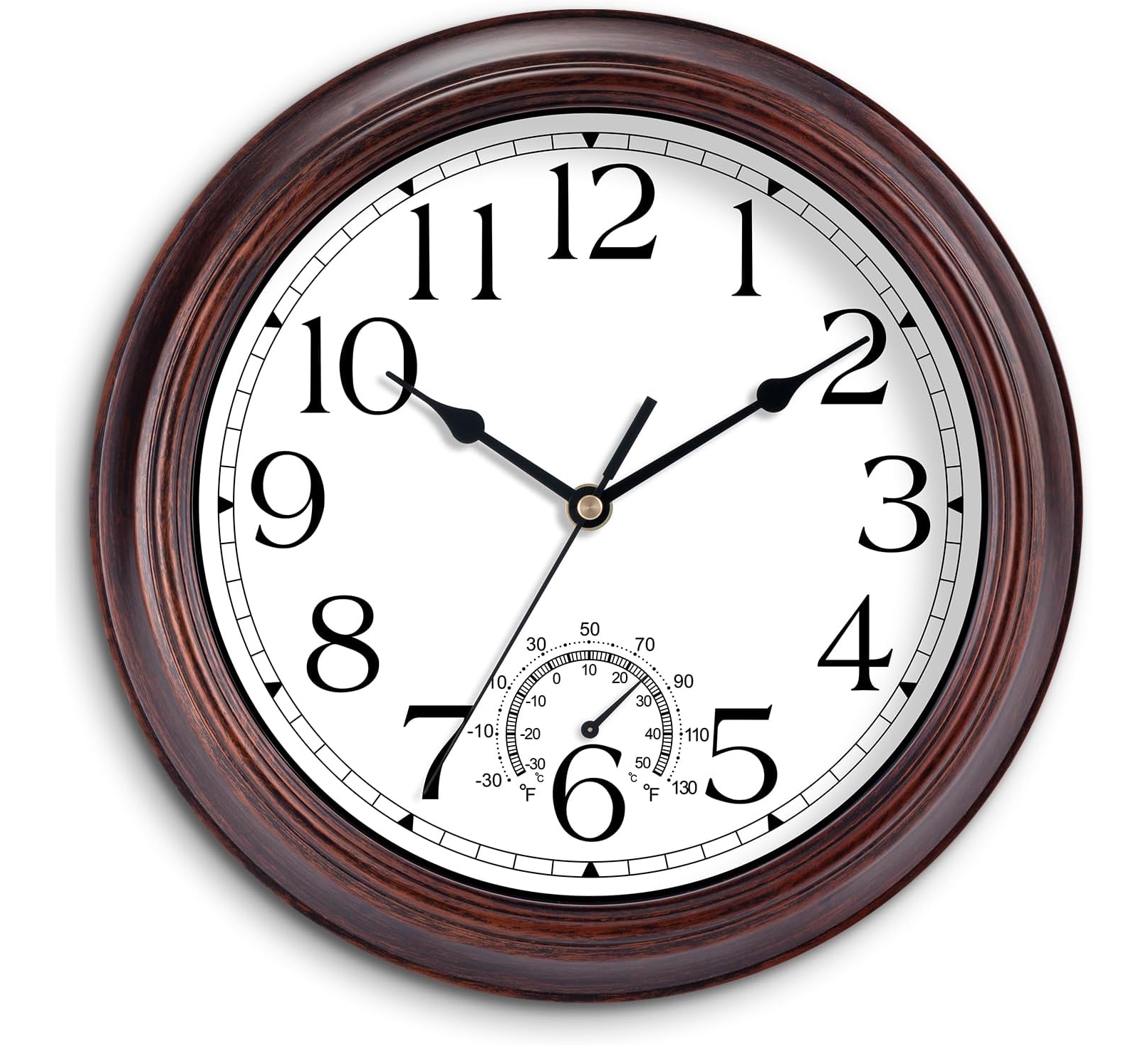 KECYET 8.5 Inch Outdoor Wall Clock with Thermometers, Vintage, Battery Operated