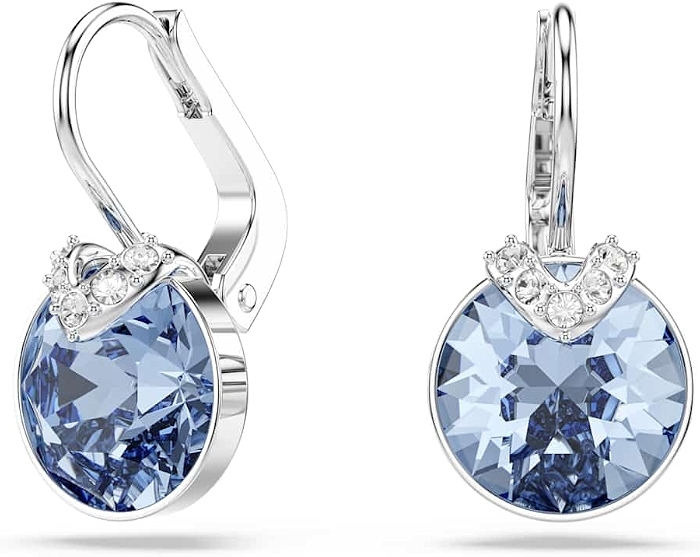 Swarovski Bella V drop earrings, Round cut, Blue, Rhodium finish