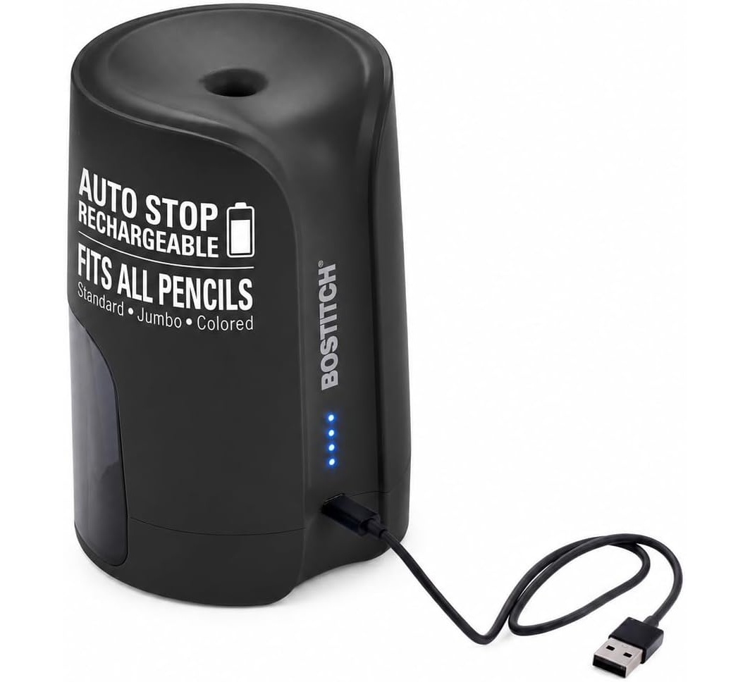 Bostitch Portable Rechargeable Battery Vertical Pencil Sharpener, Black