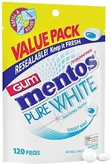 Mentos Pure White Sugar-Free Chewing Gum With Xylitol, Sweet Mint, 120 Pieces