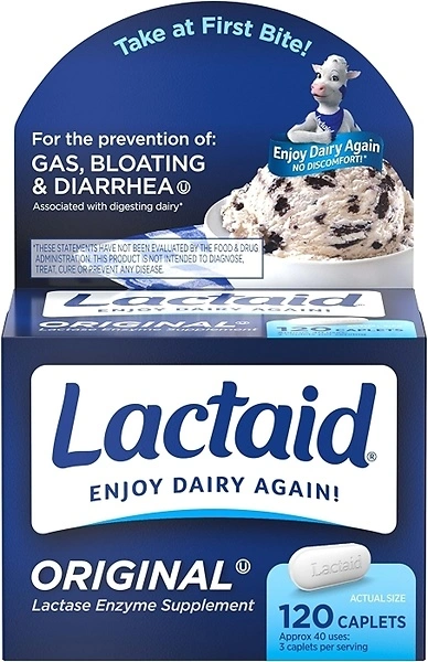 Lactaid Original Strength Lactose Intolerance Caplets, 120 Ct