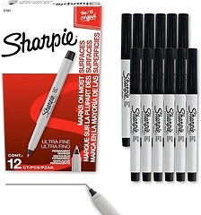 Sharpie Permanent Markers, Ultra Fine Tip, Black, 12 Count