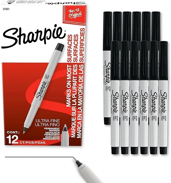 Sharpie Permanent Markers, Ultra Fine Tip, Black, 12 Count