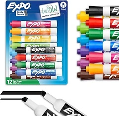 EXPO Dry Erase Markers, Low Odor Ink, Assorted Colors, Chisel Tip, 12 Count