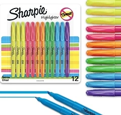 Sharpie Pocket Highlighters, Chisel Tip, Quick Dry, Assorted Colors, 12 Count
