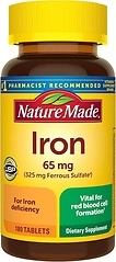 Nature Made Iron 65 mg (325 mg Ferrous Sulfate) Tablets, 180 Tablets