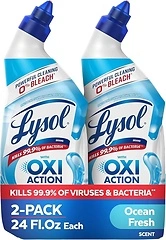 Lysol Toilet Bowl Cleaner Clinging Gel, OXI Action, 0 Bleach, 24 oz, 2Pack