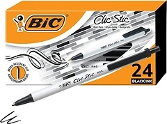BIC Clic Stic Black Retractable Ballpoint Pens, Medium Point, 24-Count