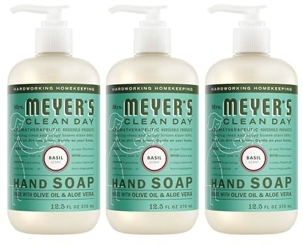 MRS. MEYER'S CLEAN DAY Hand Soap, Basil Scent, 12.5 Fl Oz Bottle - 3 Pack