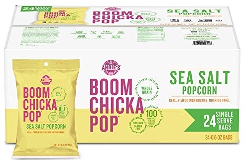 Angie's BOOMCHICKAPOP Sea Salt Popcorn, 0.6 oz. Individual Bag (Pack of 24)