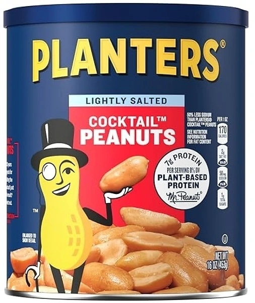 PLANTERS Lightly Salted Peanuts, Plant Based Protein Snacks, 16 Oz (1 Ct)