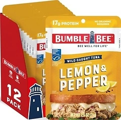 Bumble Bee Lemon & Pepper Seasoned Tuna Pouch, 2.5 oz (Pack of 12)