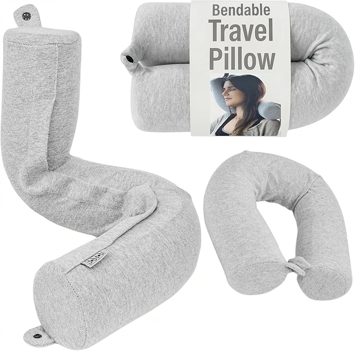 Dot&Dot Twist Memory Foam Travel Pillow, Bendable Neck Pillow, Gray, 26-Inch