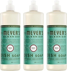 MRS. MEYER'S CLEAN DAY Liquid Dish Soap, Basil Scent, 16 Fl Oz Bottle - 3 Pack