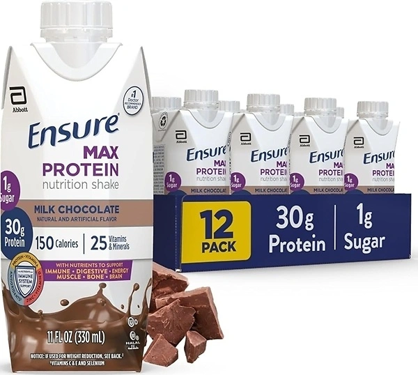 Ensure Max Protein Milk Chocolate Shake, 30g High Protein, 12 Pack