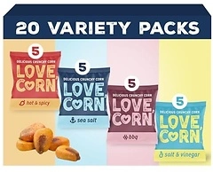 LOVE CORN Fab Four Variety Pack, 0.7oz x 20 Bags, Gluten Free, Vegan