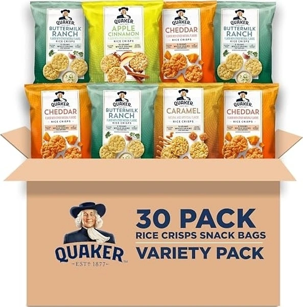 Quaker Rice Crisps, Gluten Free, Sweet and Savory Variety Mix, 30 Count