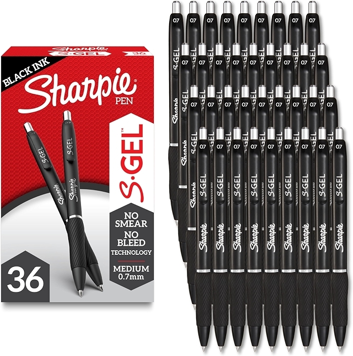 Sharpie S-Gel Pens, Medium Point (0.7mm), Black Gel Ink, 36 Count