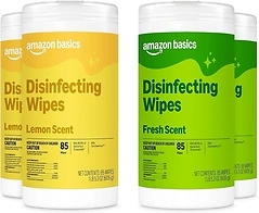 Amazon Basics Disinfecting Wipes, Lemon & Fresh Scent, 340 Count (4 Packs of 85)