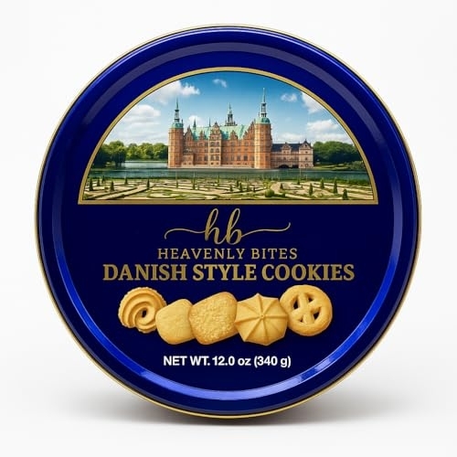 Heavenly Bites Danish Style Butter Cookies in Metal Tin 12 Ounce