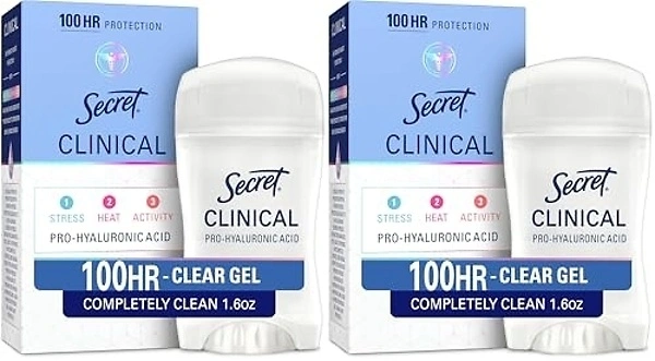Secret Clinical Strength Antiperspirant Deodorant for Women, 3X Stress Protection, 72hr Sweat & Odor Protection, PH Balancing Minerals, Clear Gel, Com...