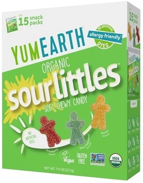 YumEarth Organic Sour Littles Chewy Candy, 0.5oz Snack Packs (Box of 15)