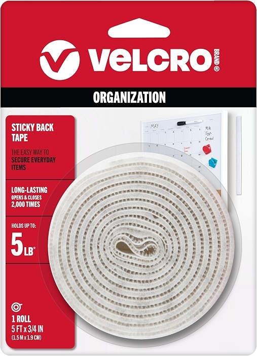 VELCRO Brand Sticky Back Hook and Loop Fasteners, White, 5 Ft Tape Roll