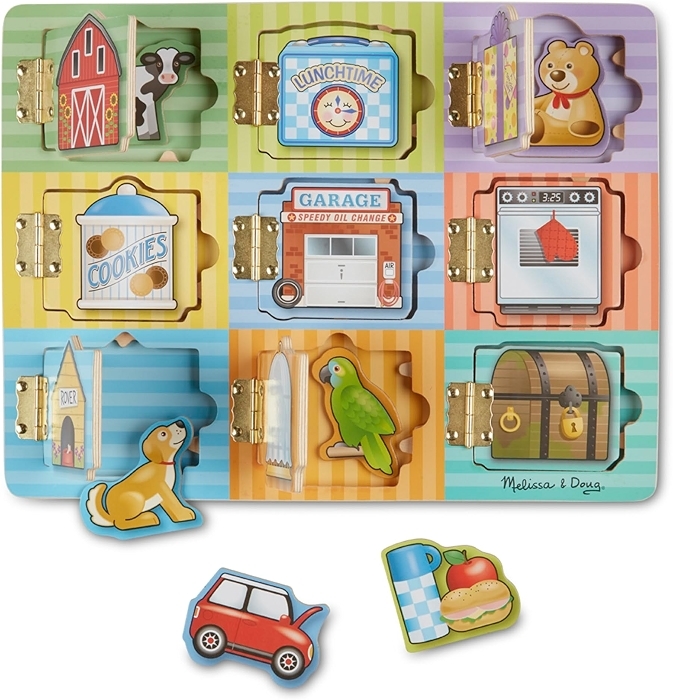 Melissa & Doug Wooden Hide & Seek Activity Board – Montessori Busy Board