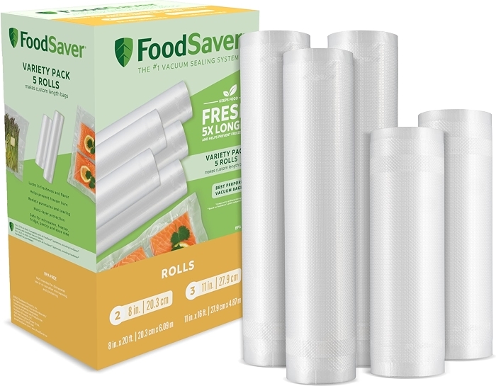 FoodSaver Custom Length Vacuum Sealer Bags, 5 Count Rolls for Food Storage