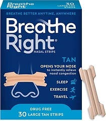 Breathe Right Nasal Strips, Relieves Nasal Congestion, Large, Tan, 30 ct