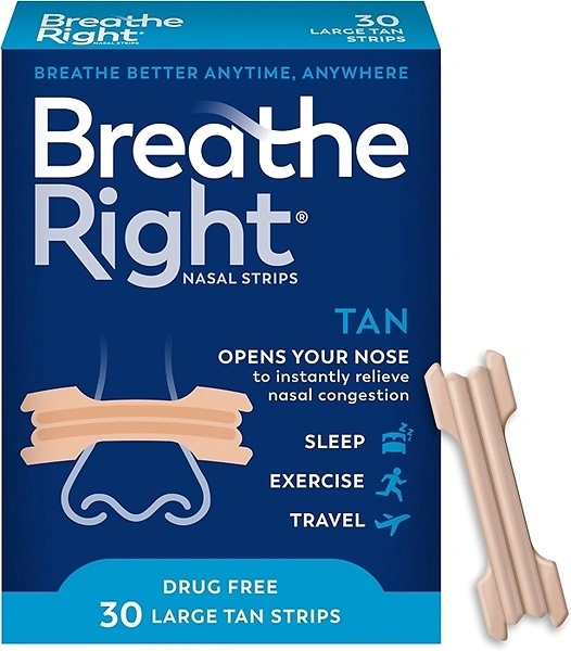 Breathe Right Nasal Strips, Relieves Nasal Congestion, Large, Tan, 30 ct