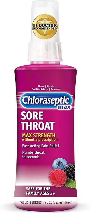 Chloraseptic Max Strength Sore Throat Spray, Sugar-Free Wild Berry, 4 Fl Oz