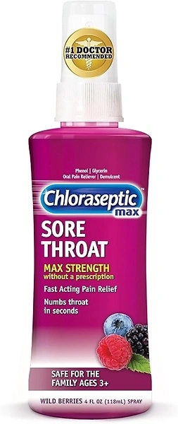 Chloraseptic Max Strength Sore Throat Spray, Sugar-Free Wild Berry, 4 Fl Oz