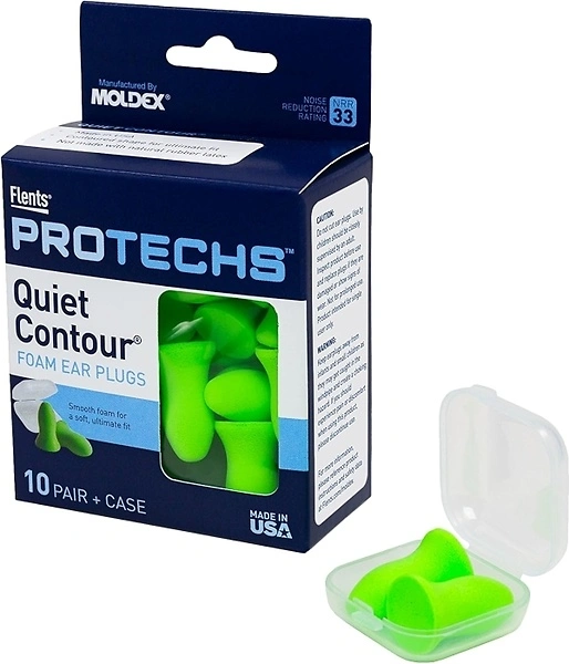 Flents Protechs Quiet Contour Foam Ear Plugs, NRR 33, 10 Pair, Green