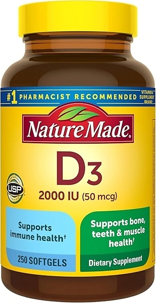 Nature Made Vitamin D3 2000 IU (50 mcg), 250 Vitamin D Softgels