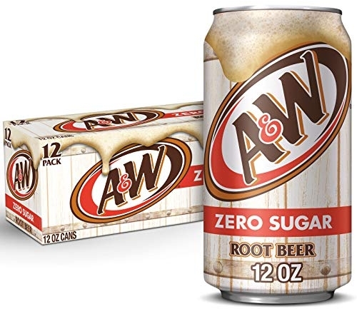 A&W Zero Sugar Root Beer Soda, 12 fl oz cans, 12 pack