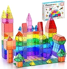 PicassoTiles 60 Piece Magnetic Tiles Clear 3D Building Blocks STEM Ages 3+